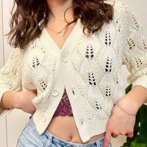 Part Two Cream Knit Cardigan, Size Small